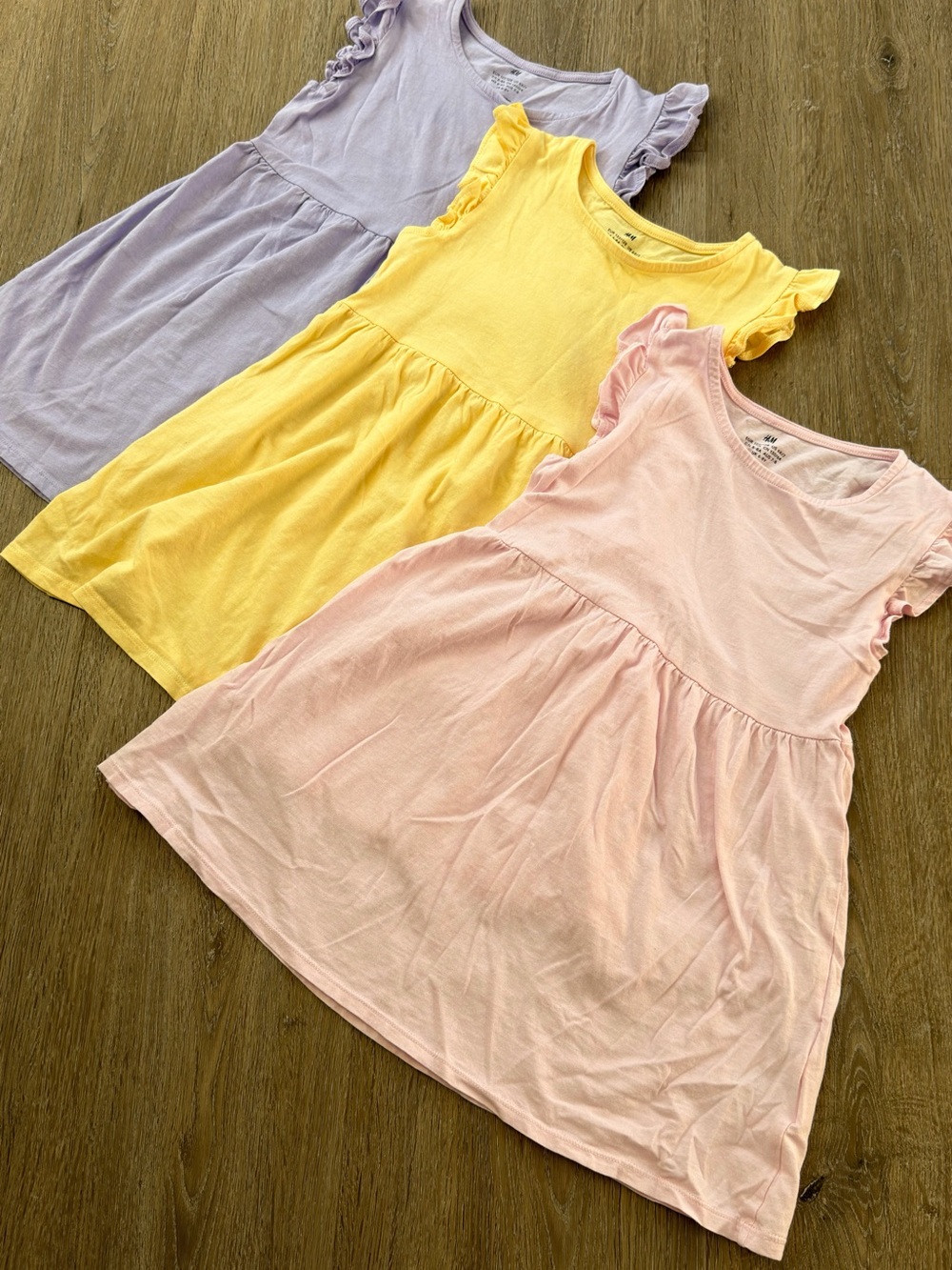 H&M Girls Cotton Ruffle Sleeve Dresses - Yellow, Pink, Lavender